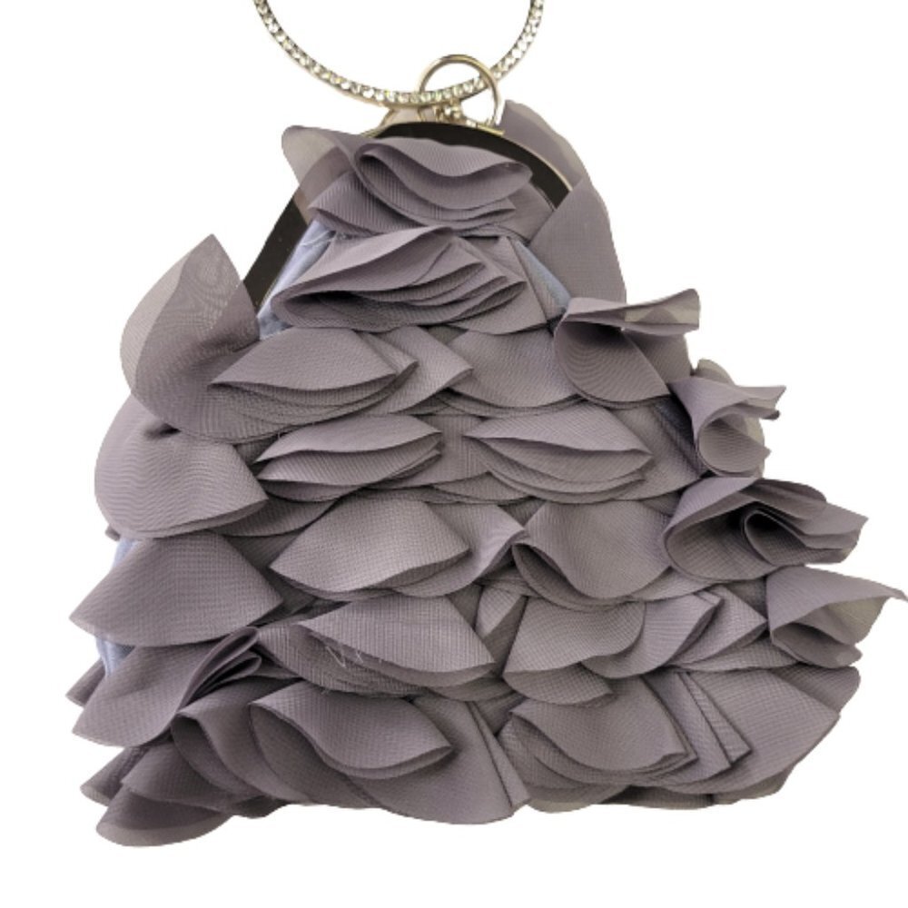 Ruffles and Frills Grey Wristlet Clutch Purse Party Evening Cocktail Bag - NWOT